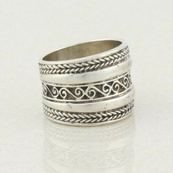 Sterling Silver Rope Border Dome Thick Band Ring Size 5 3/4 - Picture 4 of 6